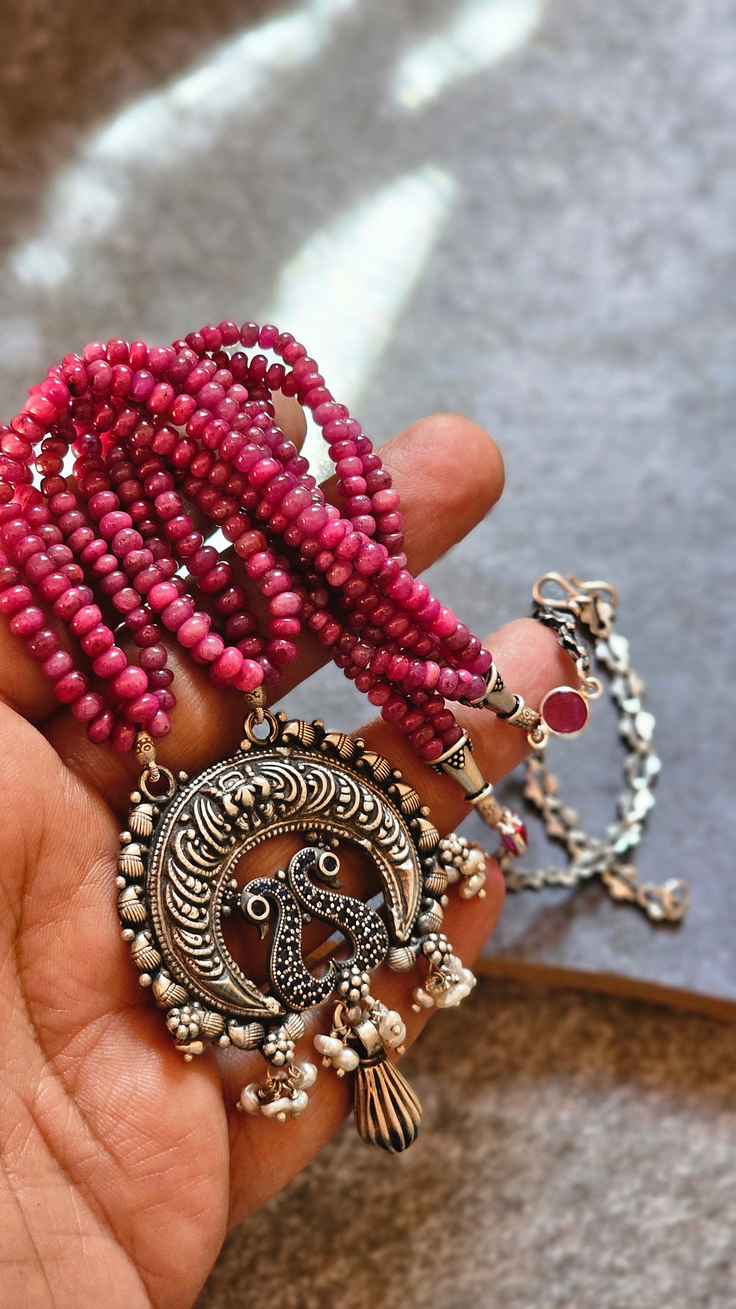 Srilankan Rubies necklace chaand baali pendant