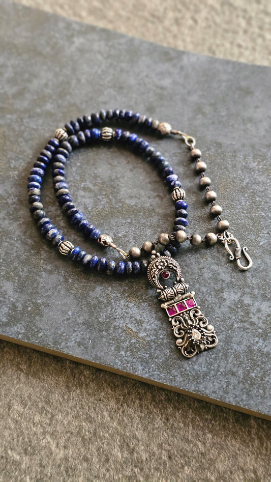 Ratnadeepa | Lapis Lazuli & Vintage Kempu Pendant Necklace