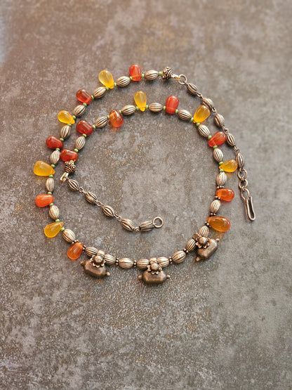 Carnelian, citrine vintage style necklace