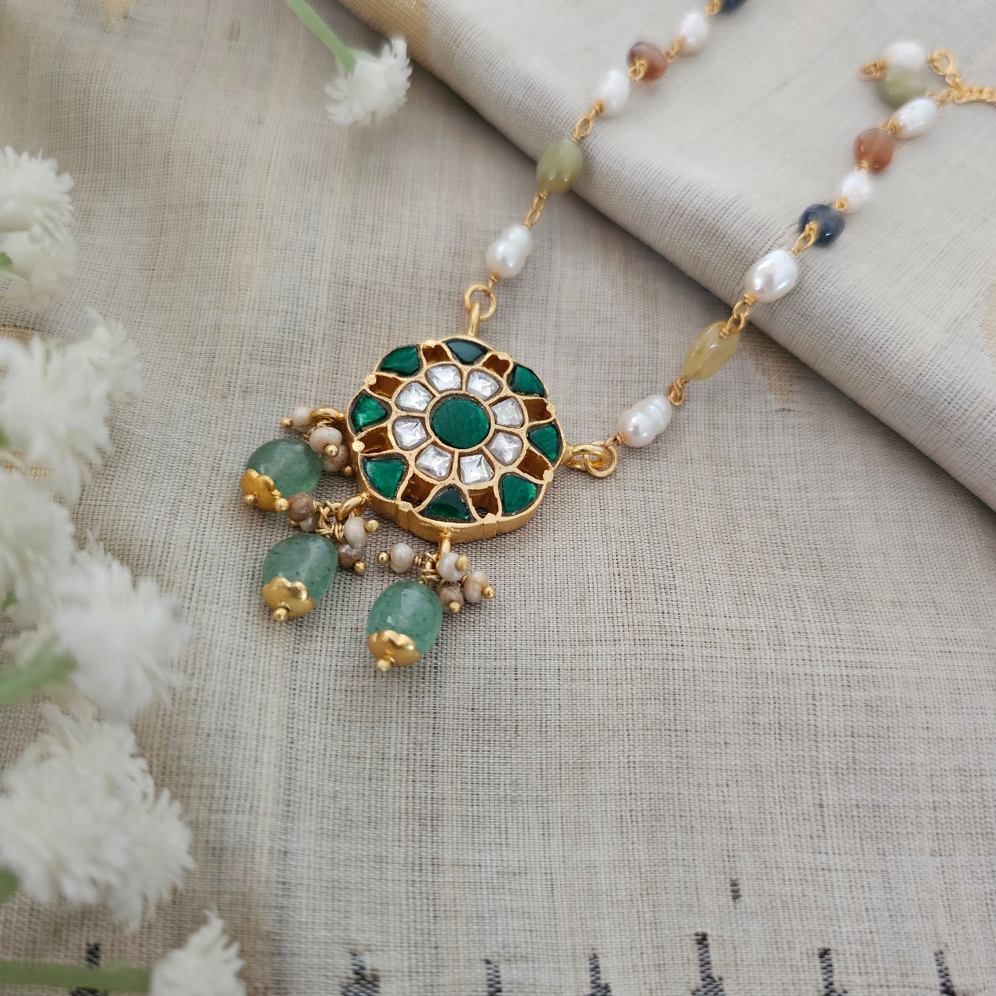 Silver 92.5 kundan gold polish necklace