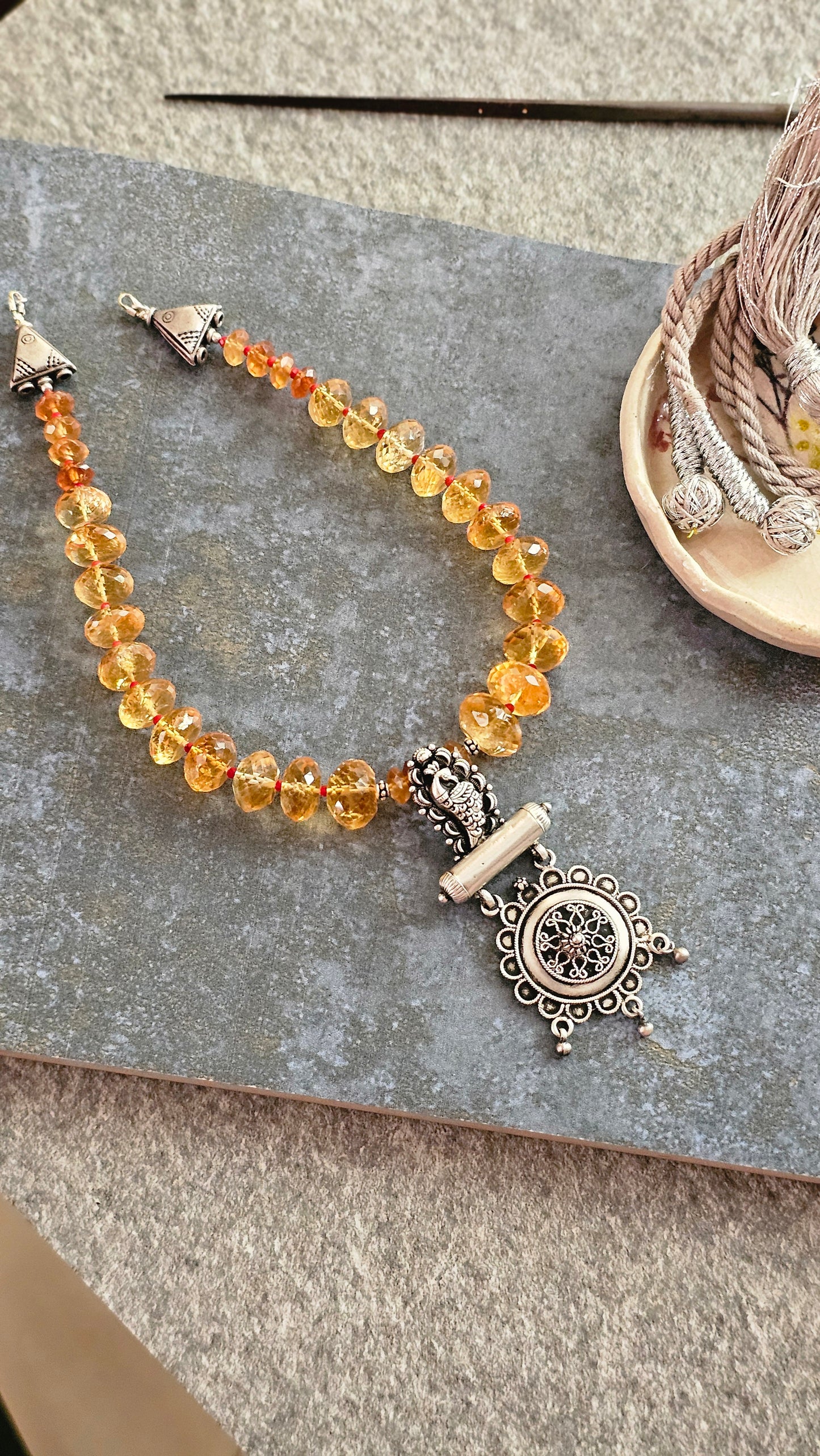 Mayura – Citrine & Peacock Nakash Silver Necklace | Soul Strung