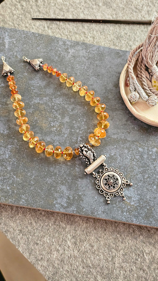 Mayura – Citrine & Peacock Nakash Silver Necklace | Soul Strung