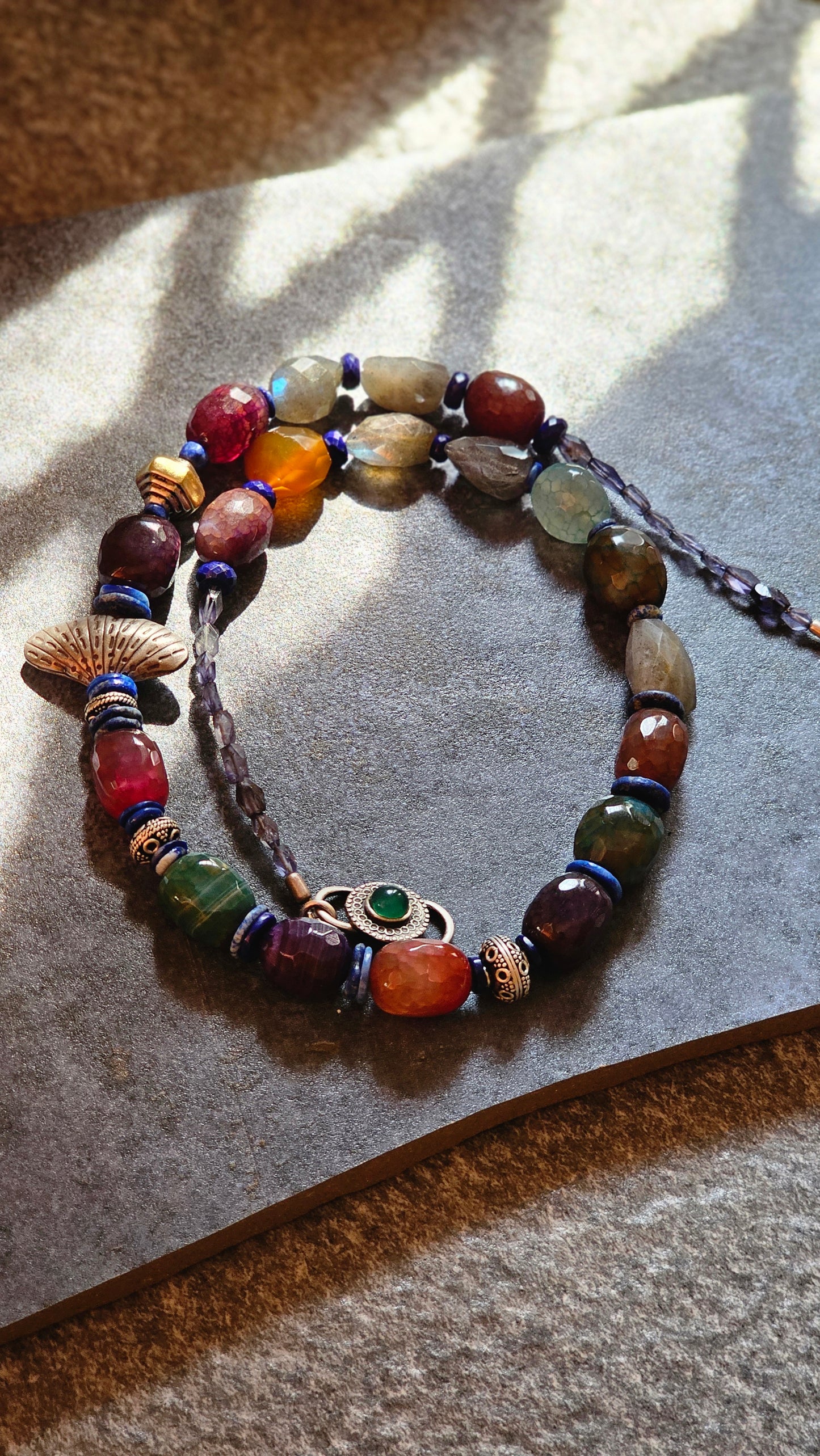 Precious gemstone labrodrite necklace