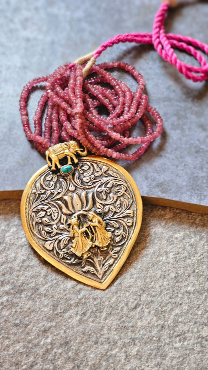 Real tourmaline necklace with repousse pendant