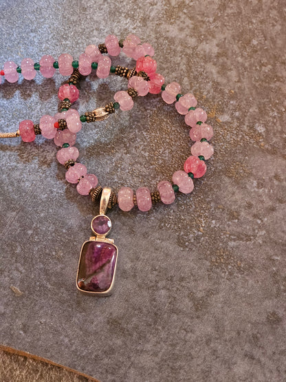 Jade string with purple Amethyst necklace
