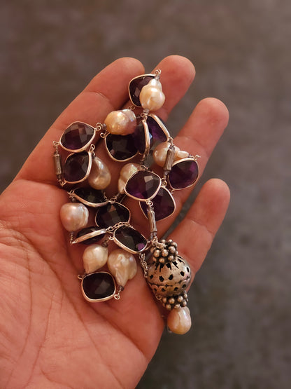 Silver Amethyst, Baroque pearls necklace
