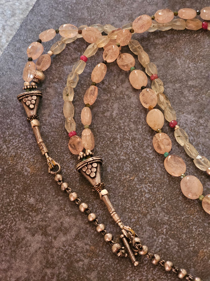 Morganite phrenite gemstone necklace