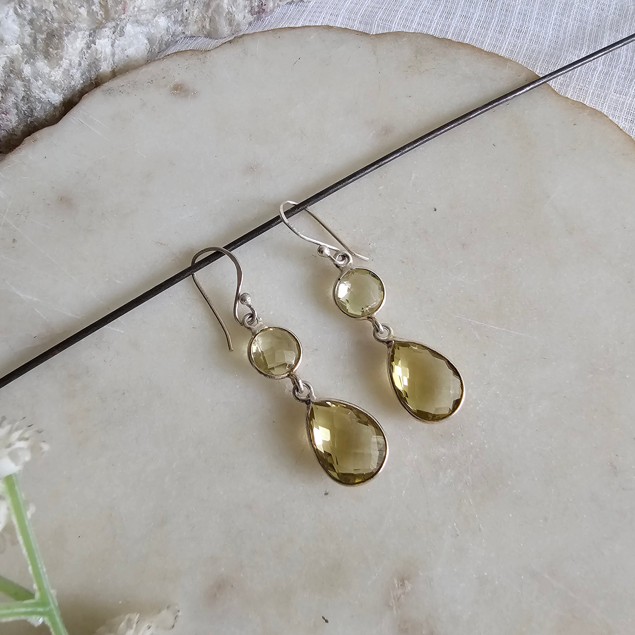 Silver 92.5 cut citrine earrings