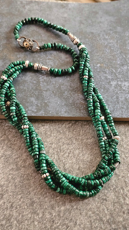Verdant 3.0 | Multi-Strand Malachite & Silver Necklace