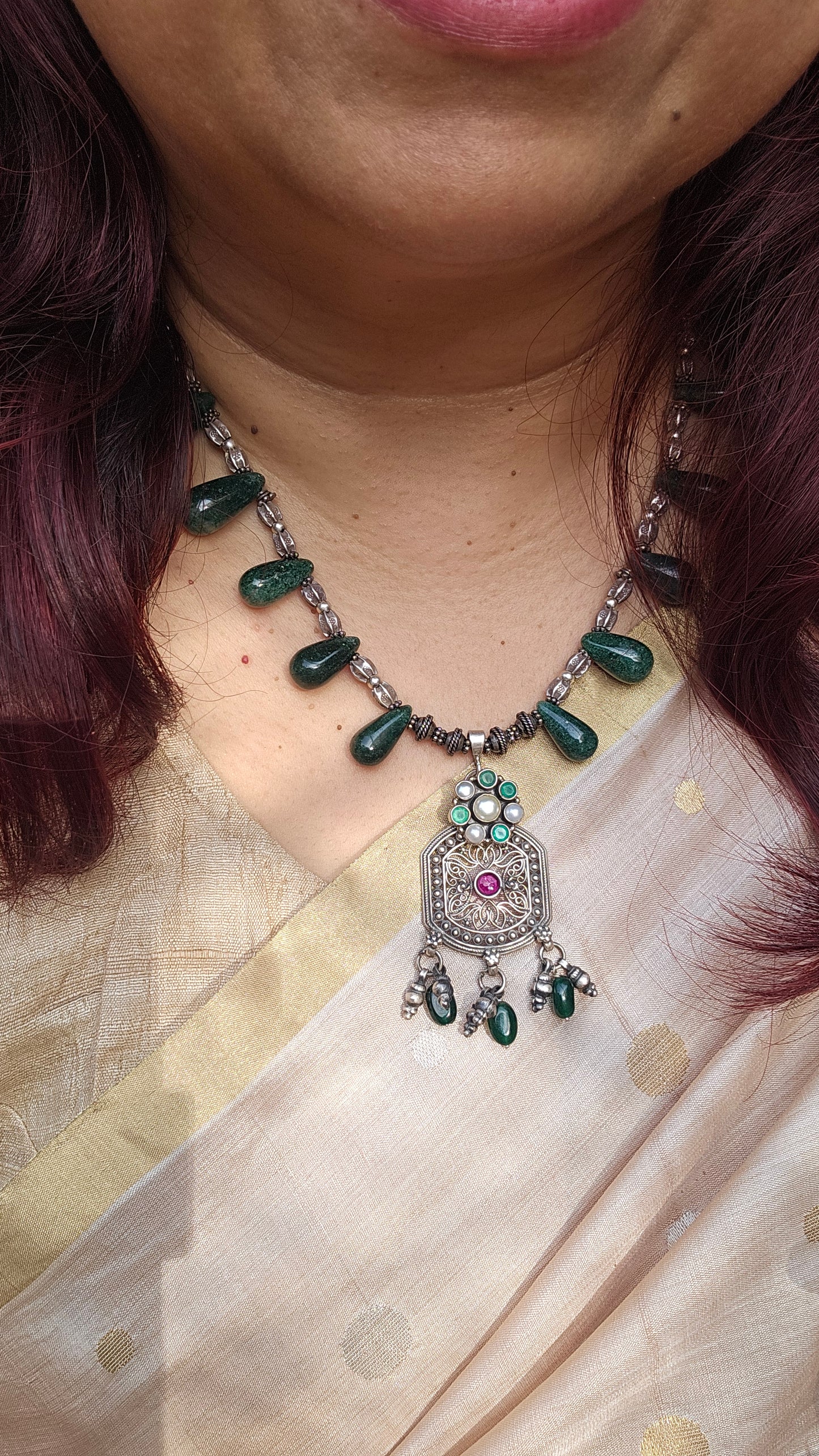 Green Aventurine silver necklace