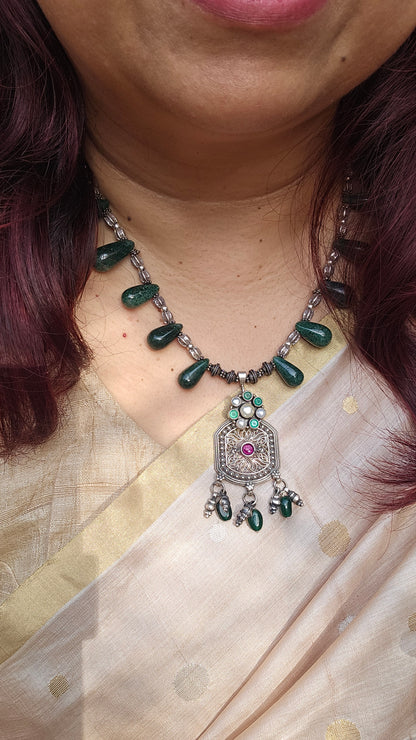 Green Aventurine silver necklace