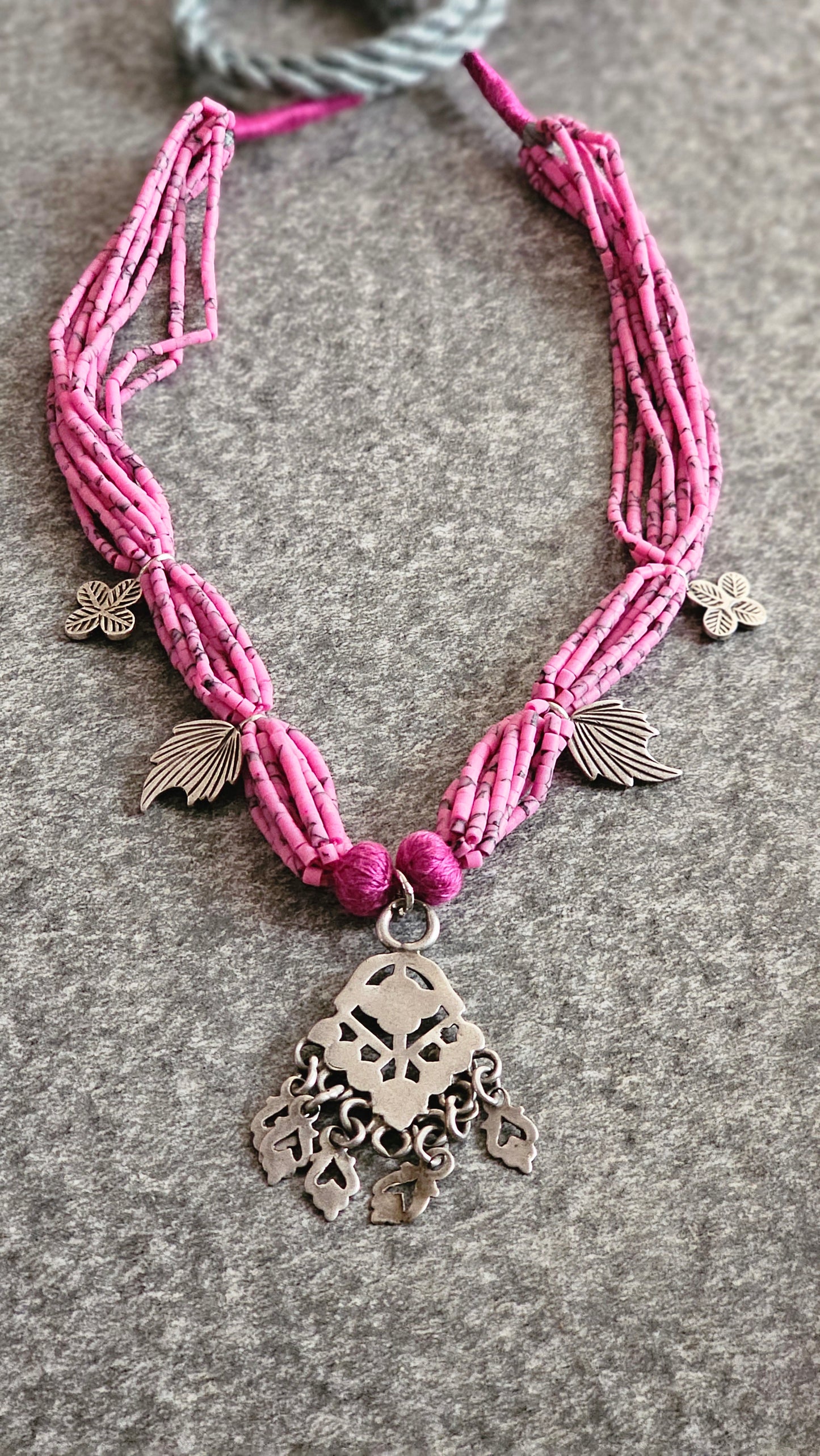 GULABIYA | Pink Afghani Howlite & Vintage Silver Necklace