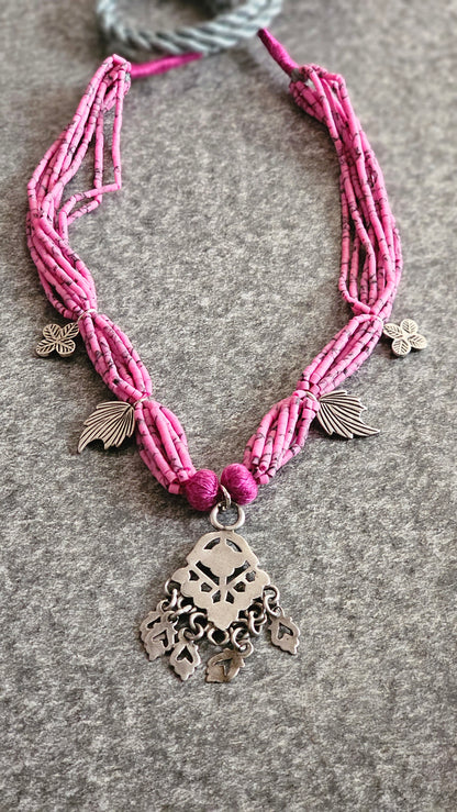 GULABIYA | Pink Afghani Howlite & Vintage Silver Necklace