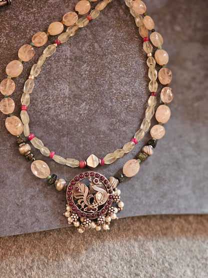 Morganite phrenite gemstone necklace