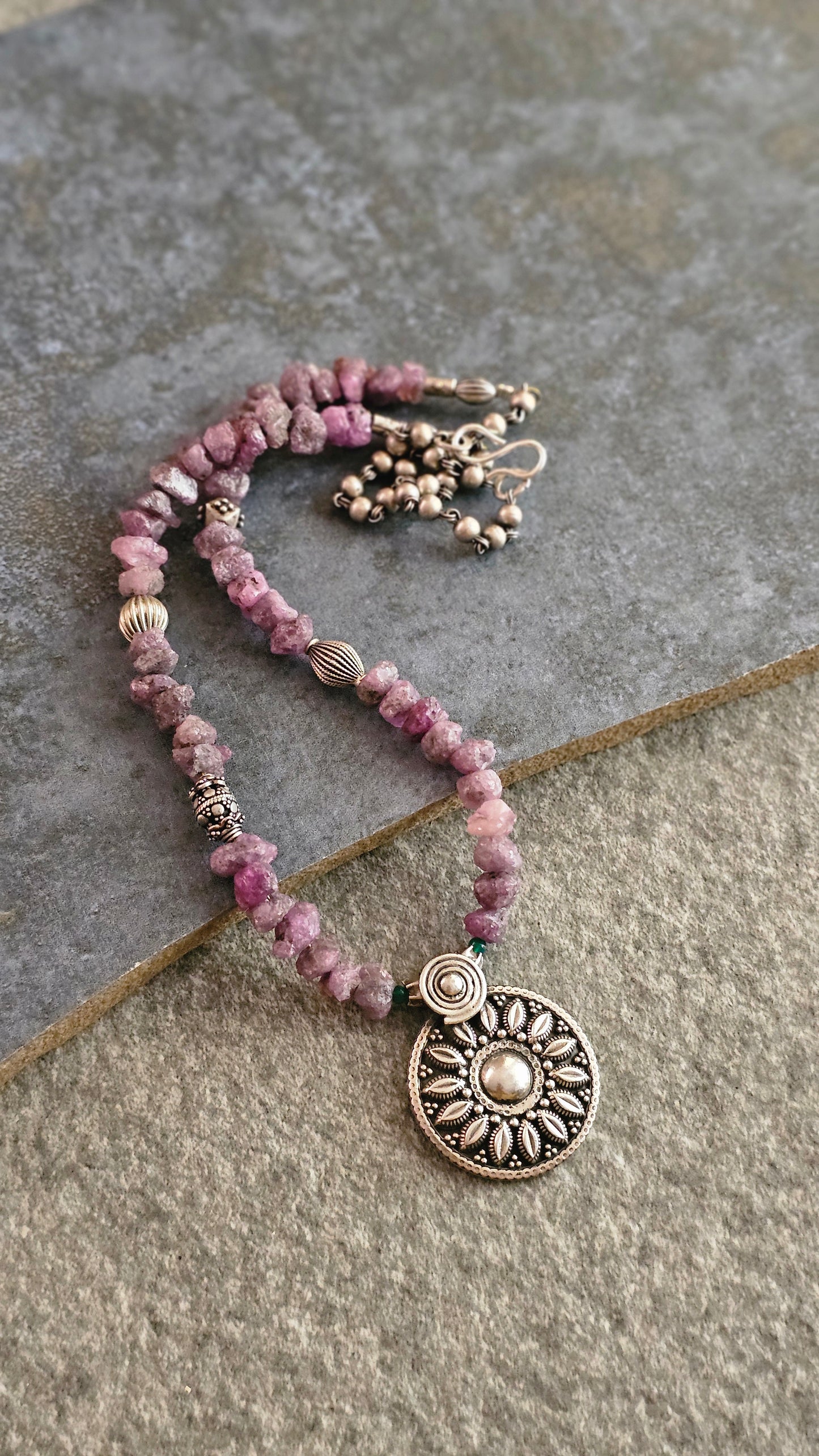Rough Ruby necklace vintage silver pendant