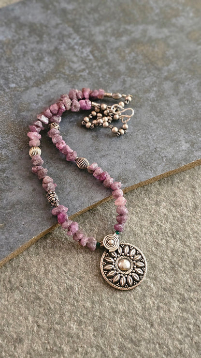 Rough Ruby necklace vintage silver pendant