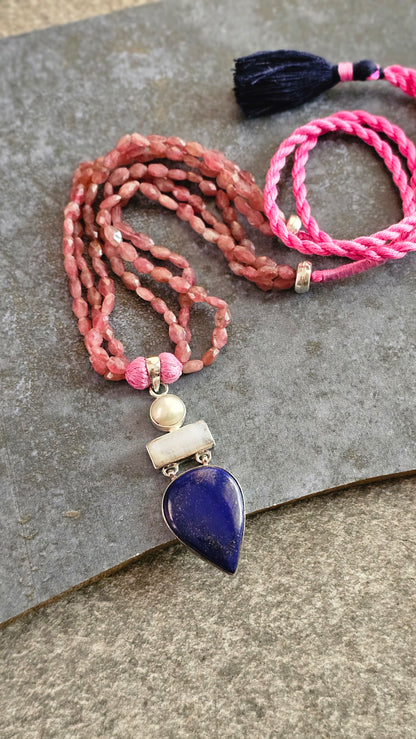 Soul Strung | Pink Tourmaline, Moonstone & Lapis Necklace