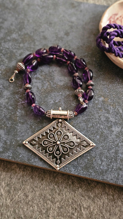Nirjara – Amethyst & Rawa Silver Pendant Necklace | Soul Strung