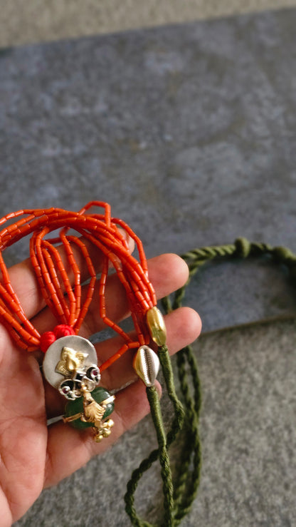 Italian Coral necklace with emerald tumble