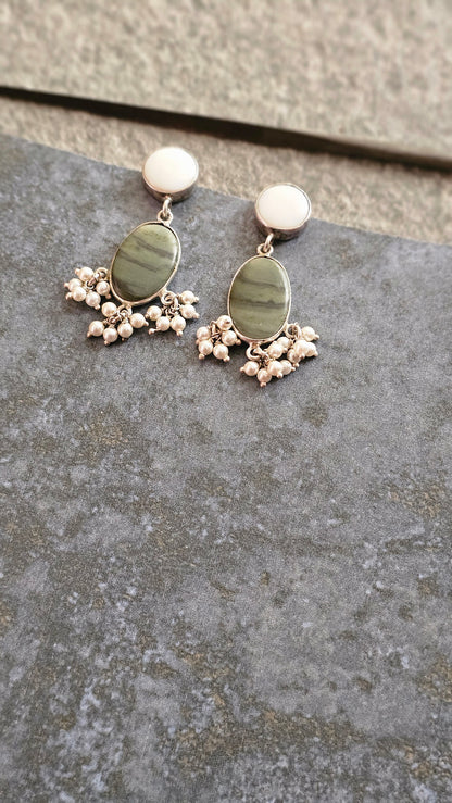 Forest Whisper – Green Jasper & Moonstone Earrings