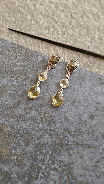 Golden Hour – Pyrite & Yellow Topaz Earrings