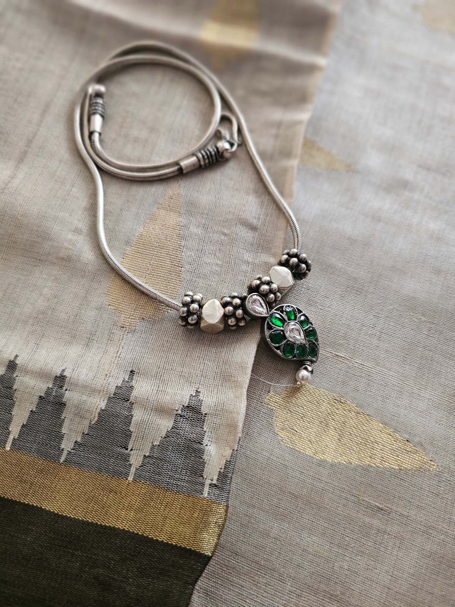 Silver 92.5 kundan mango pendant chain