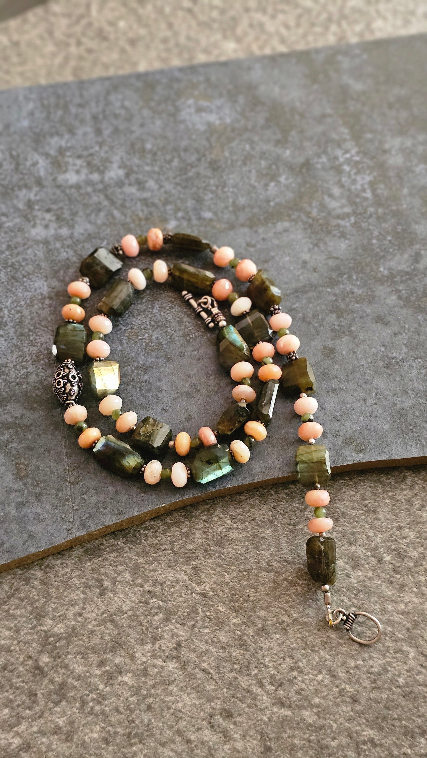 Fire Labradorite, Pink Opal necklace