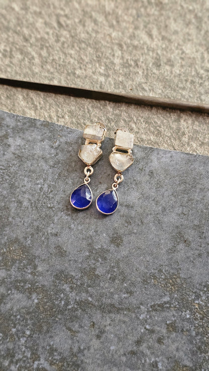 Neel Tara – Moonstone & Blue Chalcedony Earrings