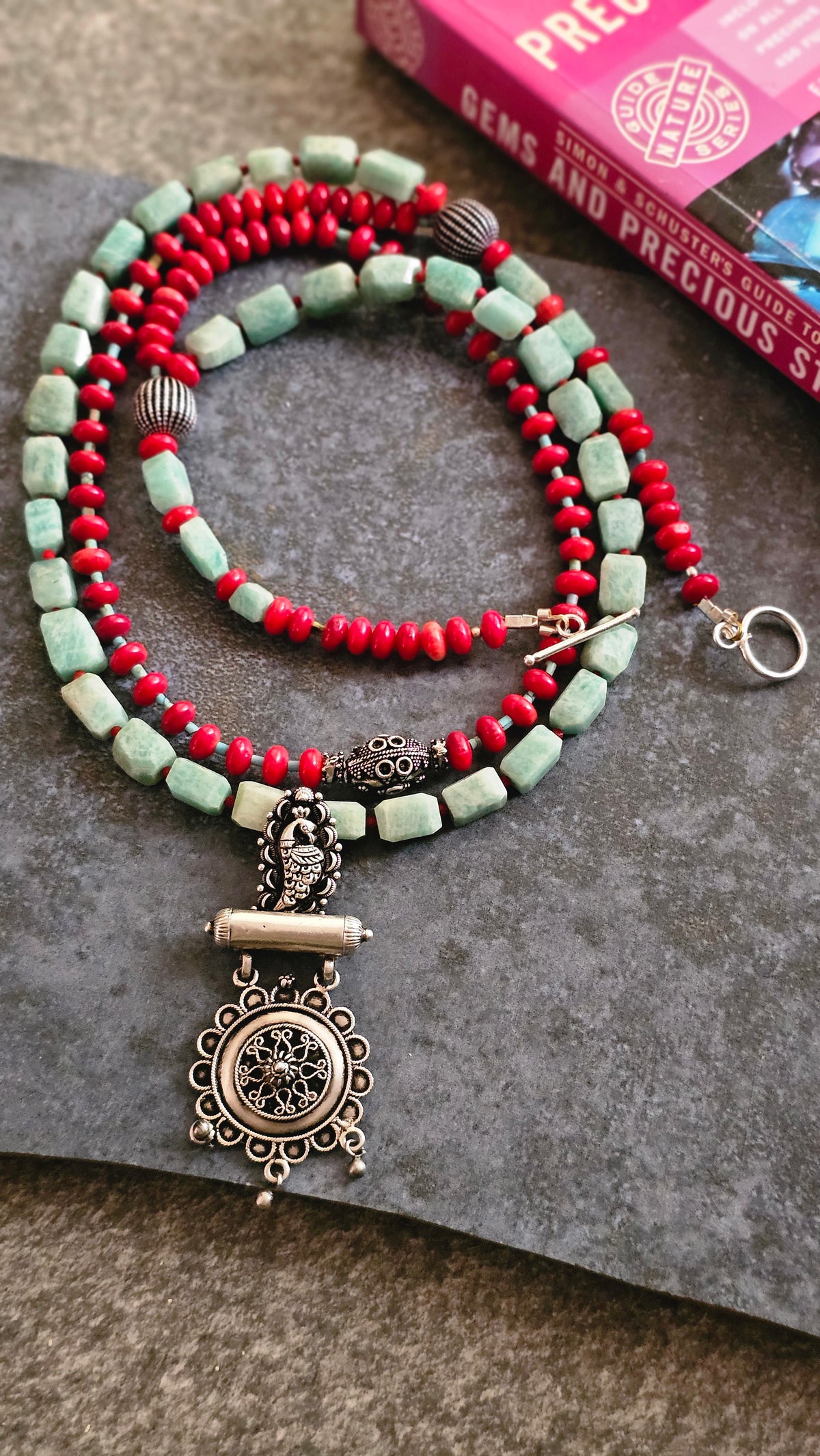 Amazonite, Coral & Silver Double-Strand Necklace