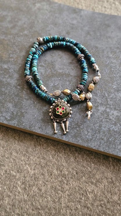Neelkamal | Turquoise, Carved Labradorite & Kundan Necklace