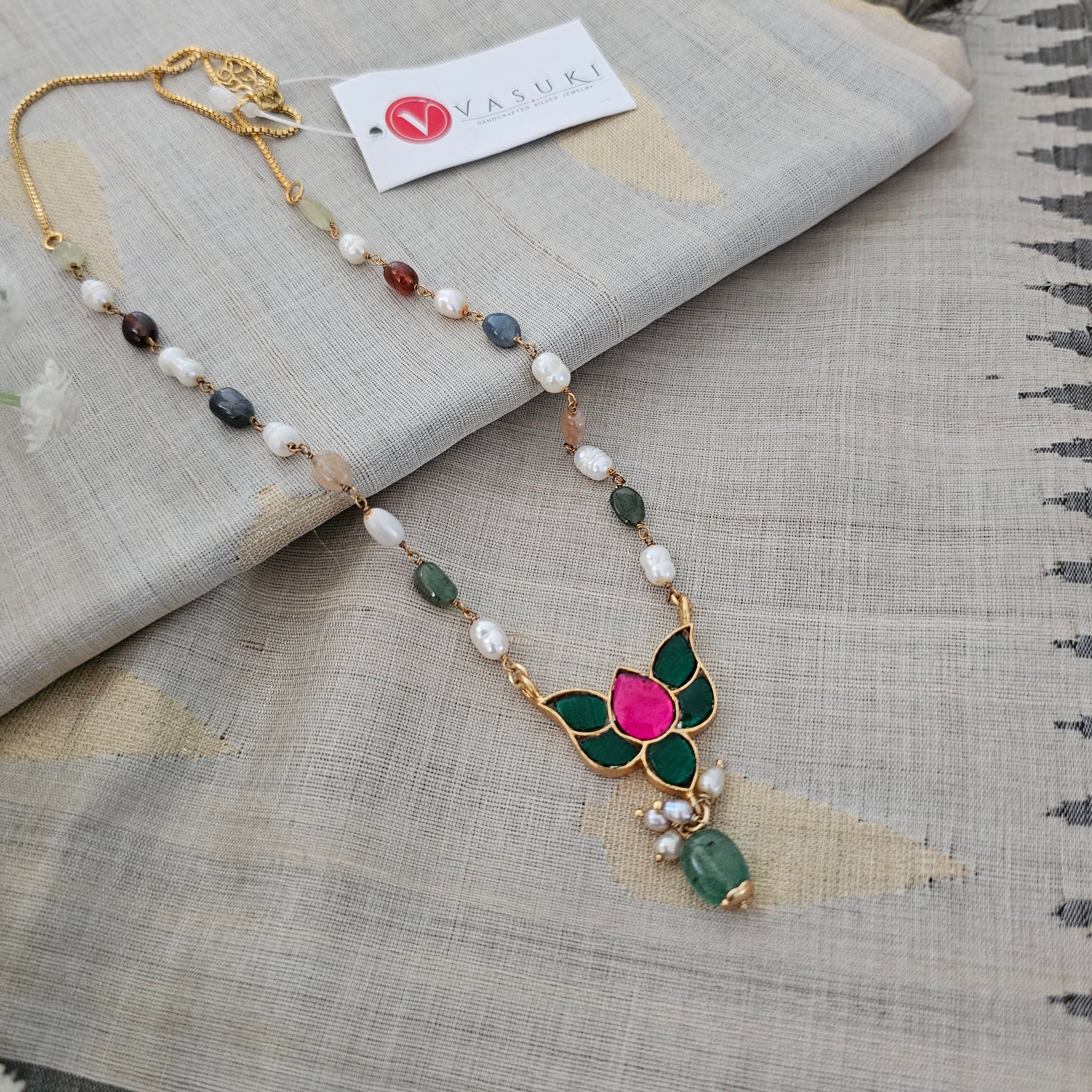 Silver 92.5 gold polish kundan necklace