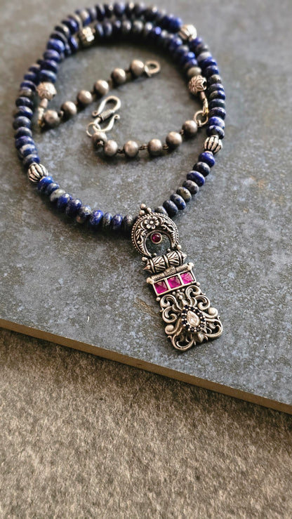 Ratnadeepa | Lapis Lazuli & Vintage Kempu Pendant Necklace