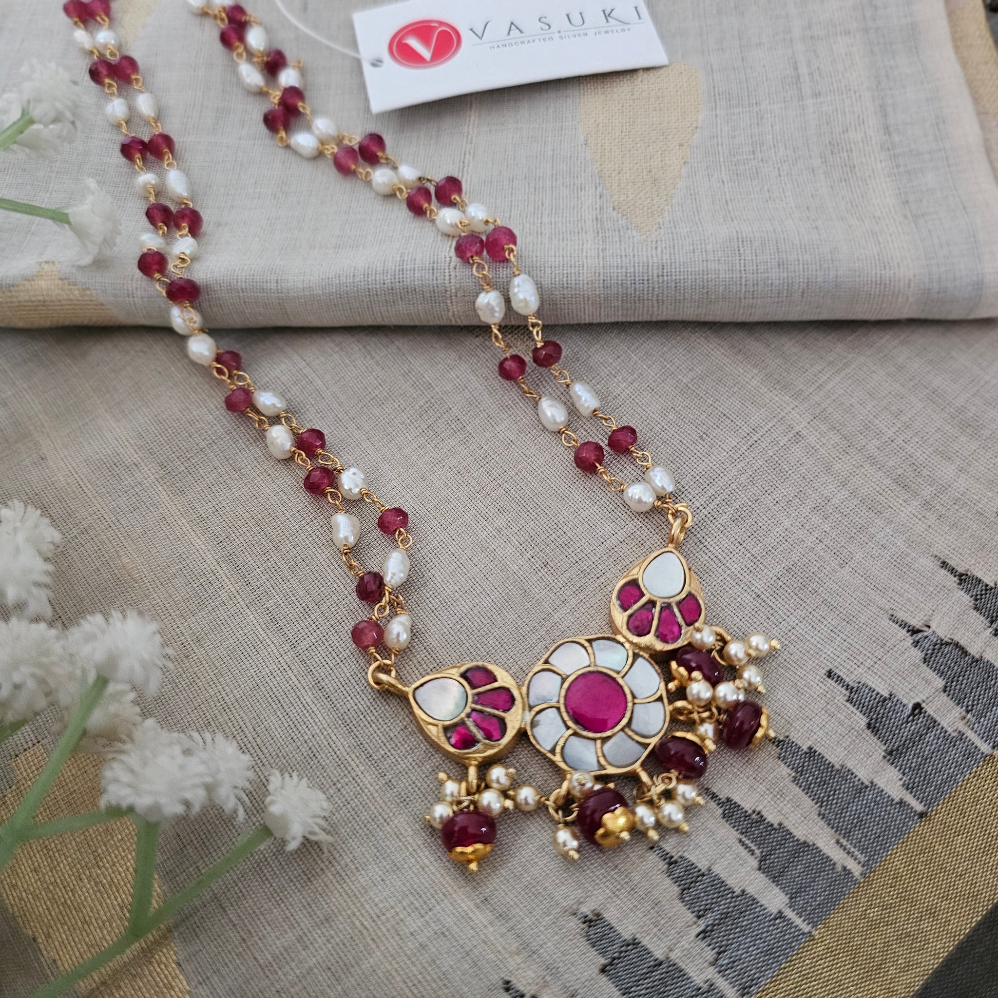 Silver 92.5 kundan gold polish necklace