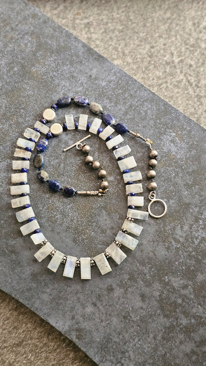 Oddly Enough — Rainbow Moonstone & Lapis Lazuli Necklace