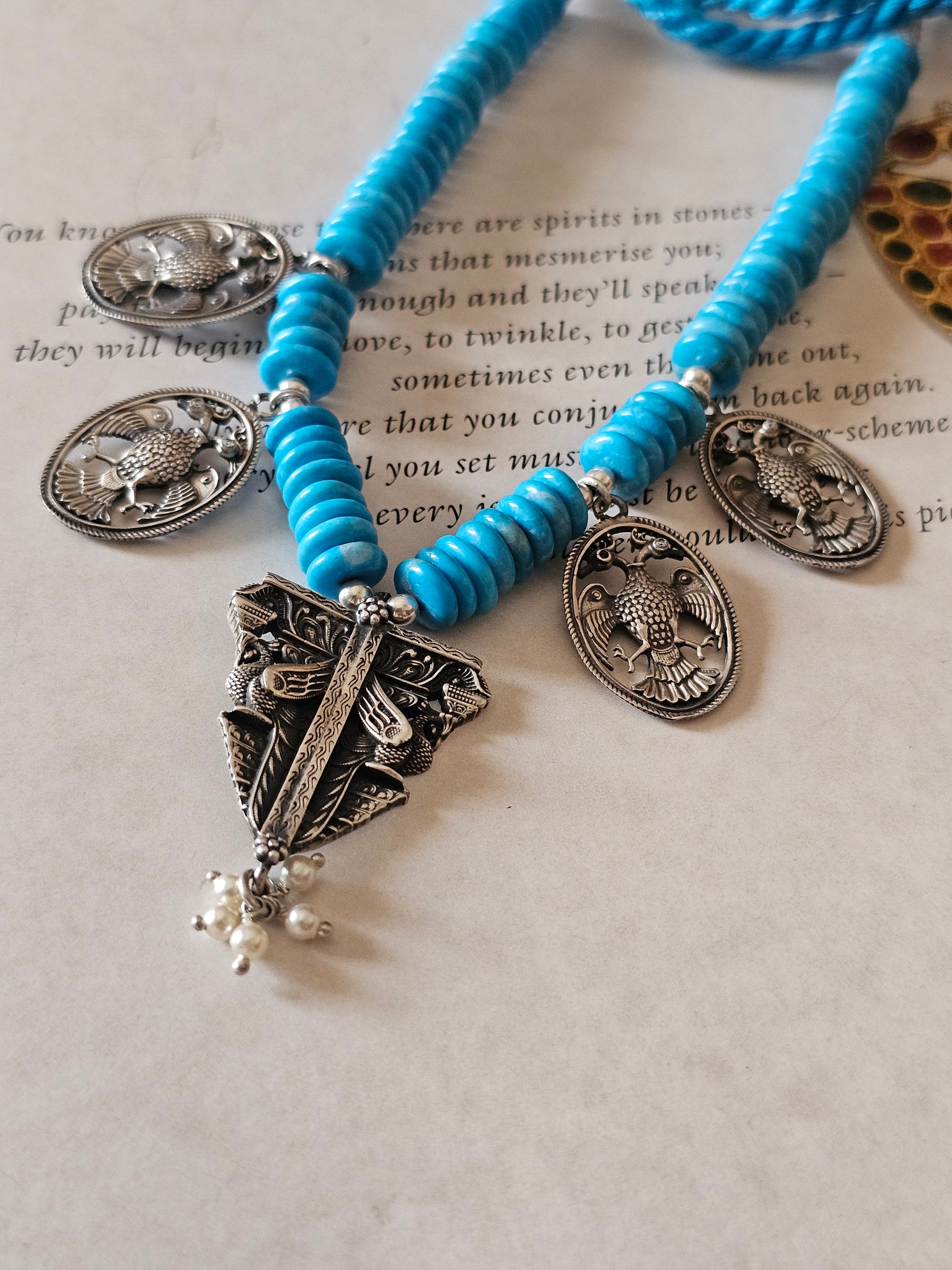 Aara Gandaberunda Nakash Necklace in Turquoise | 92.5 Silver Short Necklace