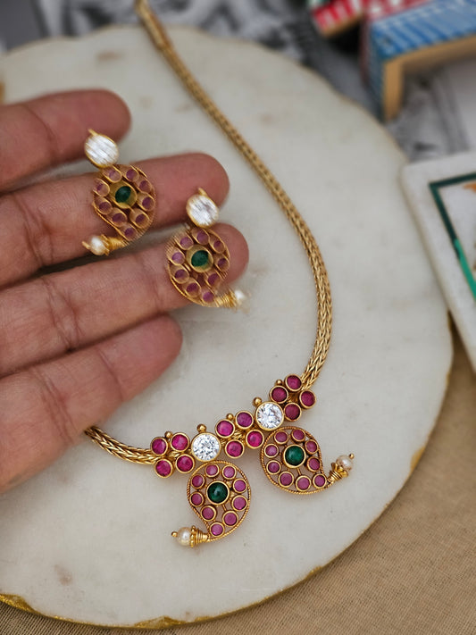 Manga Malai Antique Gold Polish Silver Adigai Necklace Set – 92.5 Handcrafted Heritage Jewelry