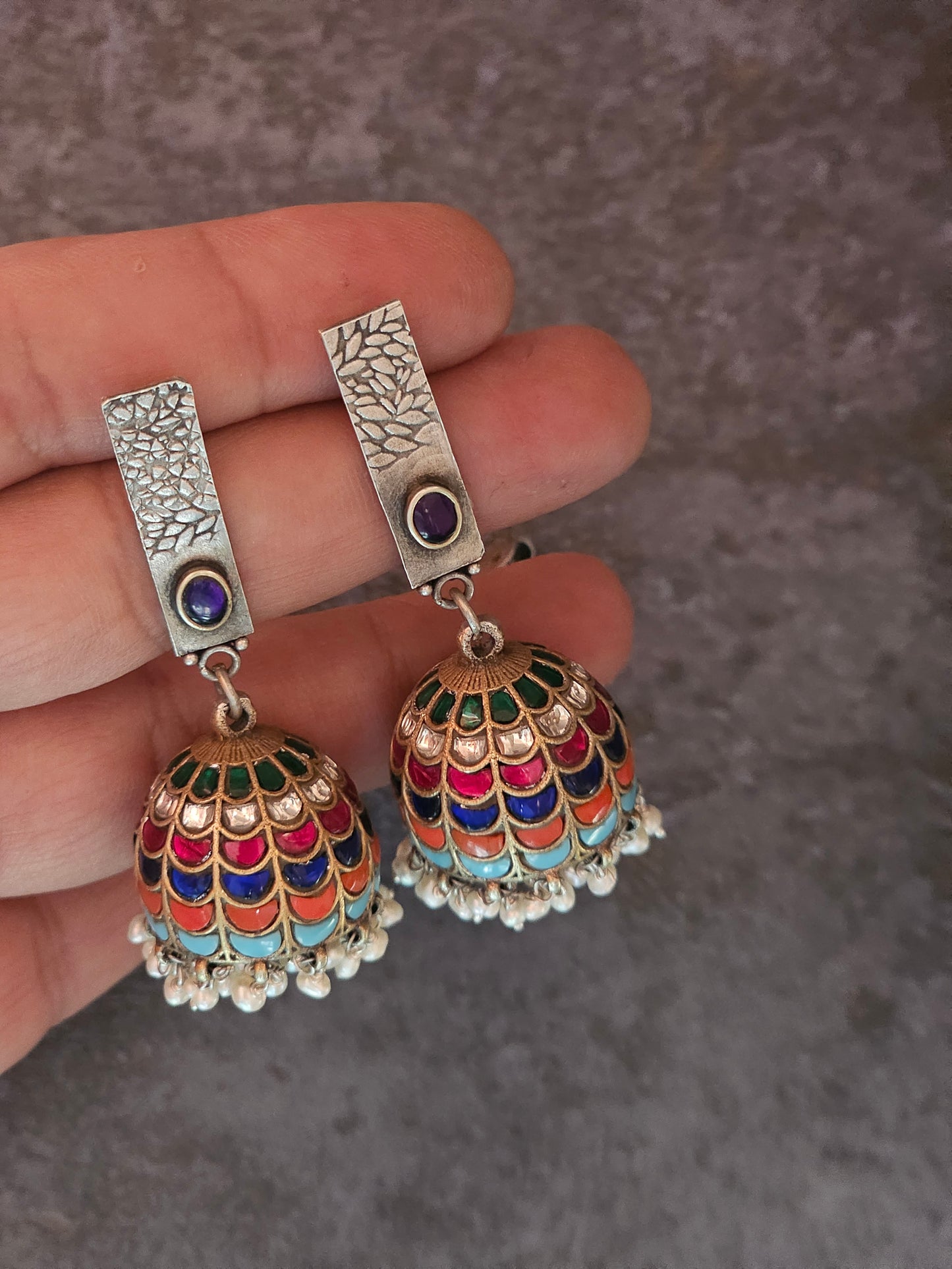 Kundan fusion silver jhumkas