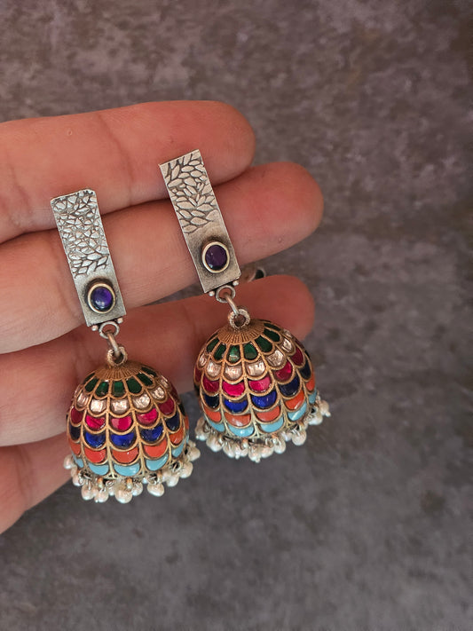 Kundan fusion silver jhumkas