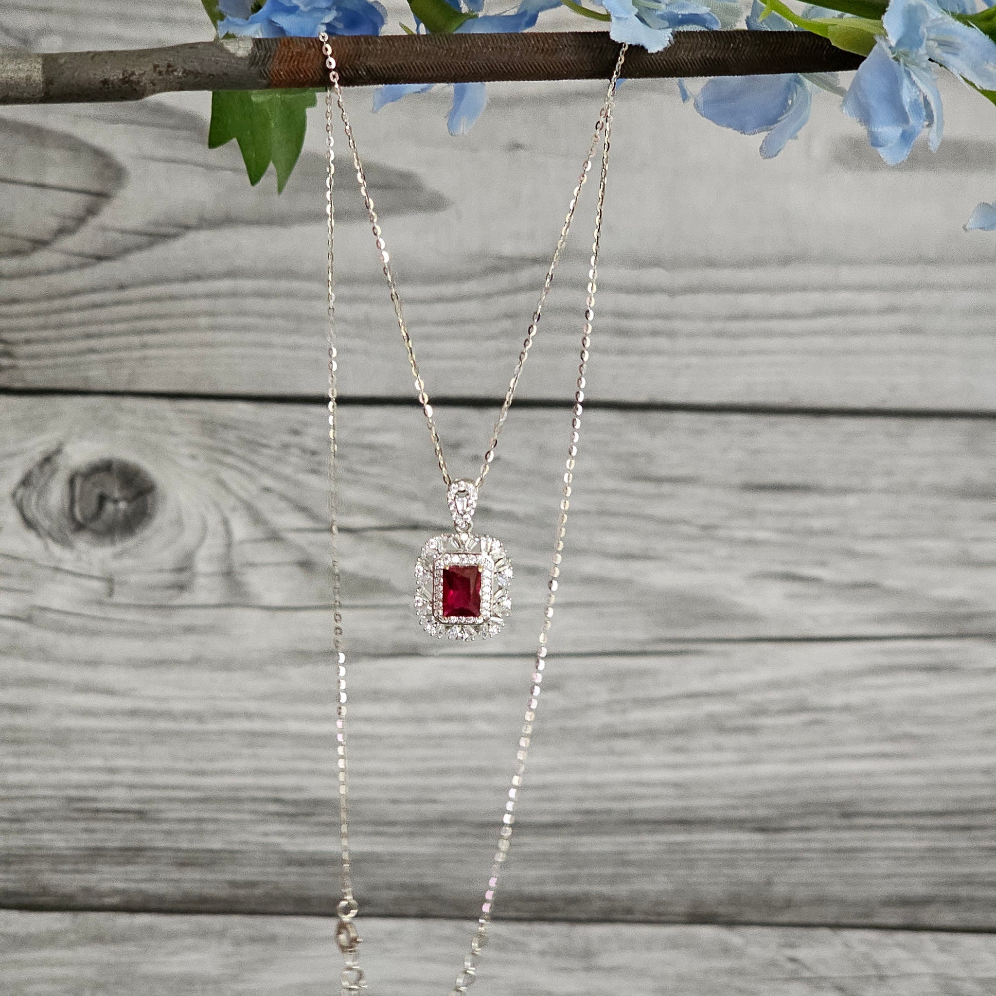 Silver 92.5 Ruby and Zircons necklace