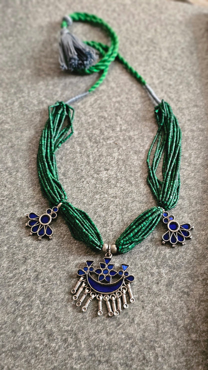 NEELVAN| Malachite & Vintage Blue Glass Necklace