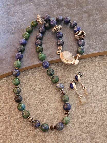 Azurite Malachite necklace Moonstone clasp necklace