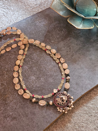 Morganite phrenite gemstone necklace