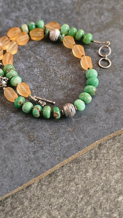 Mint Chrysoprase & Mona Lisa Gemstone Necklace in 92.5 Silver