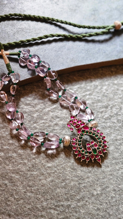 Pink Amethyst necklace kundan pendant