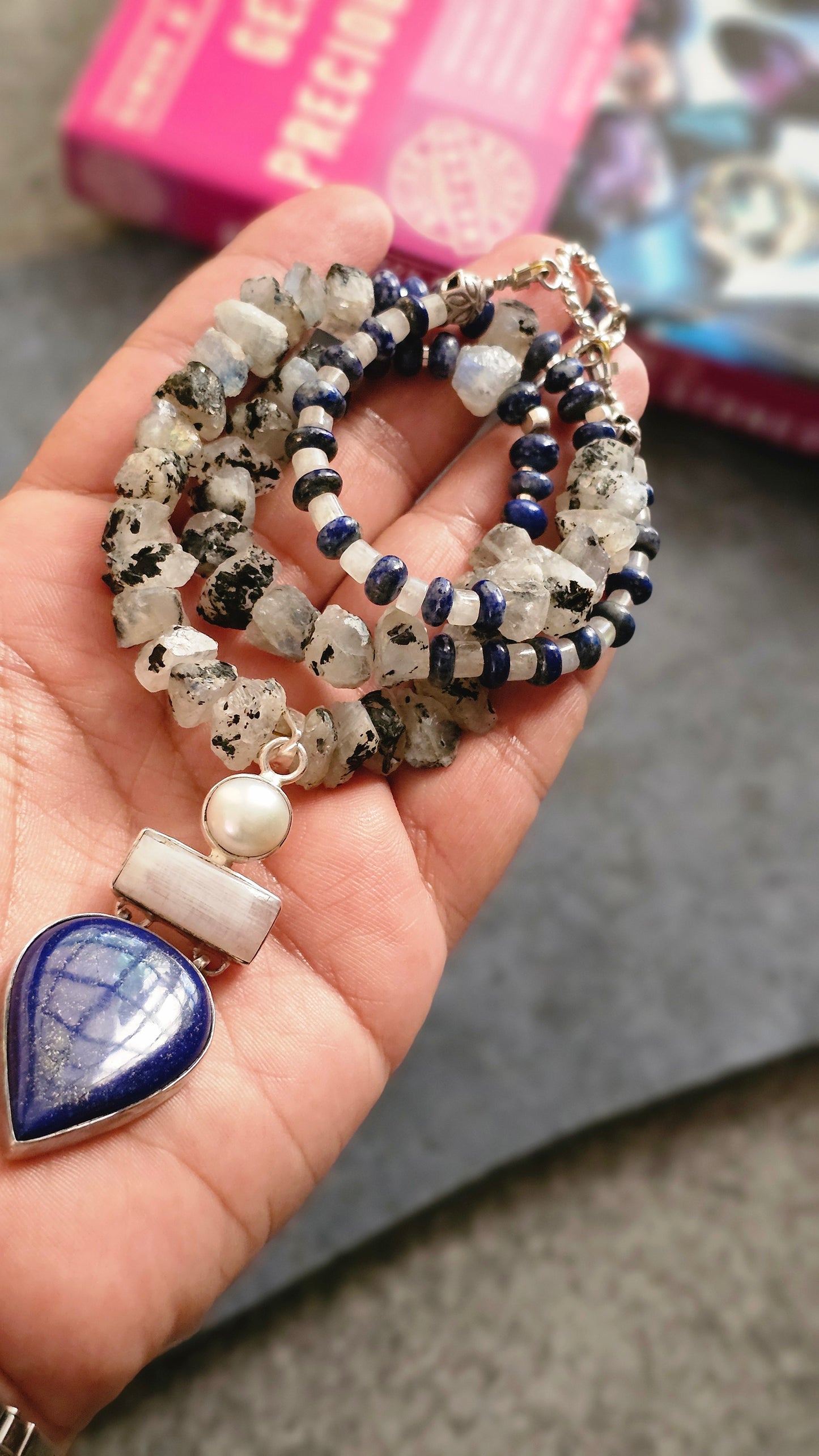 Soul Strung | Rainbow Moonstone & Lapis Lazuli Necklace