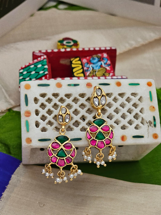 Silver 92.5 gold polish kundan earrings