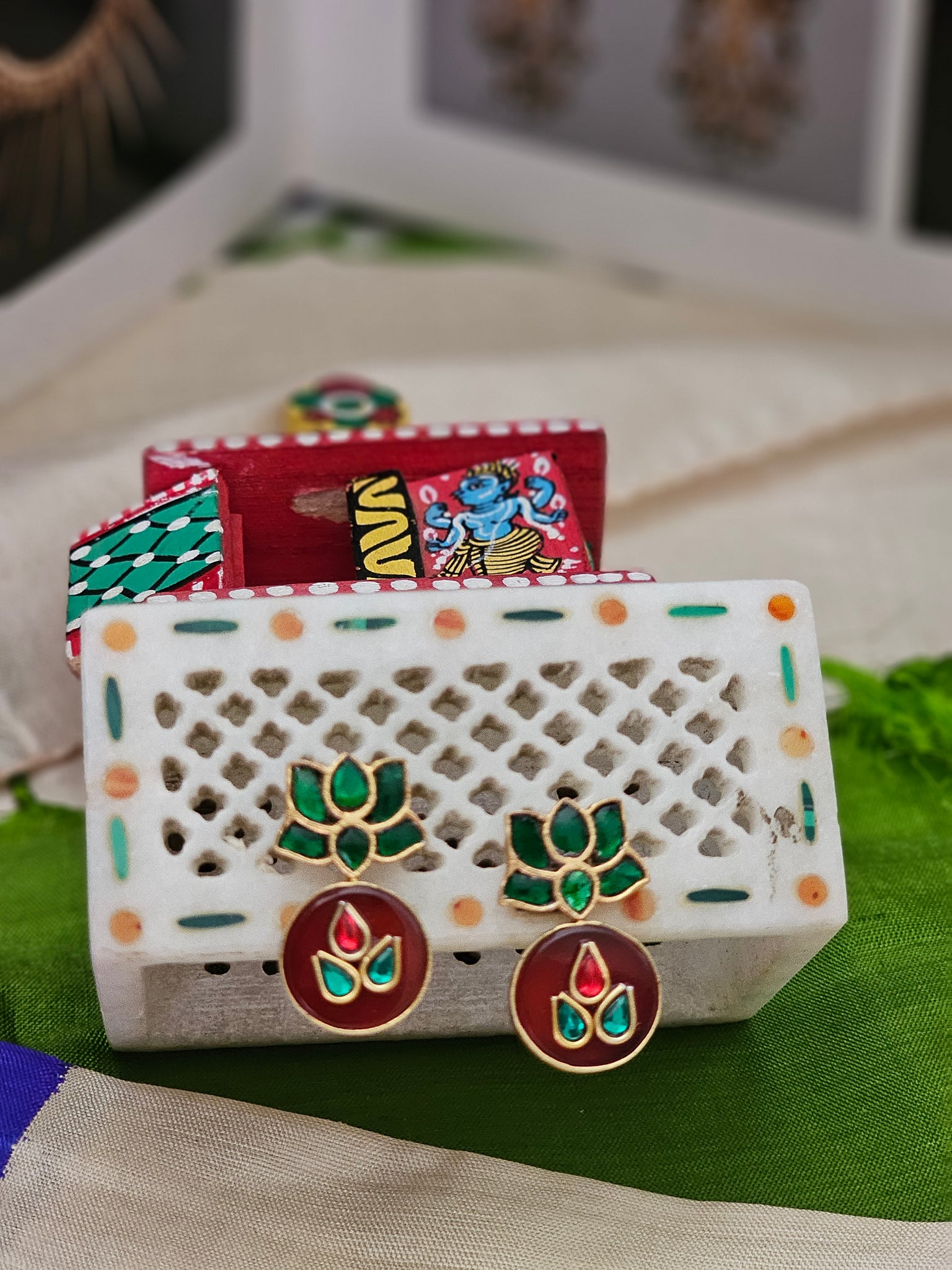 Silver 92.5 gold polish Kundan inlay work earrings