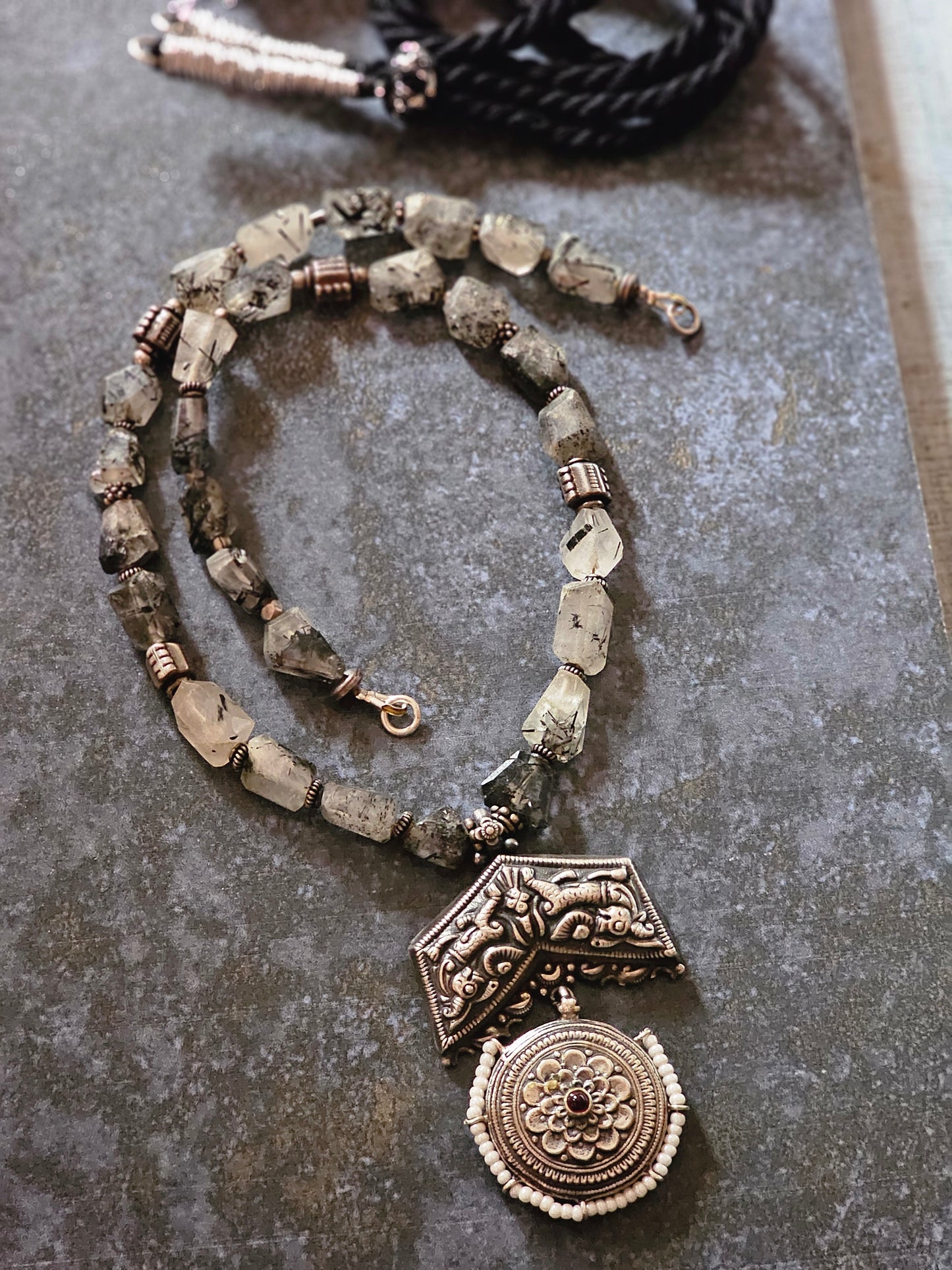 Black Rutilated quartz gemstone necklace nakash pendant