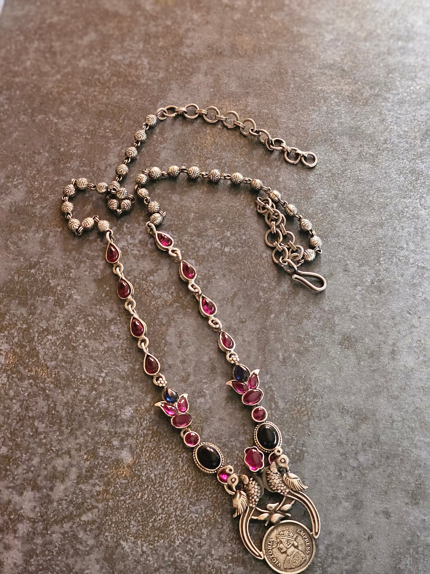 Blue and Pink kempu silver 92.5 necklace