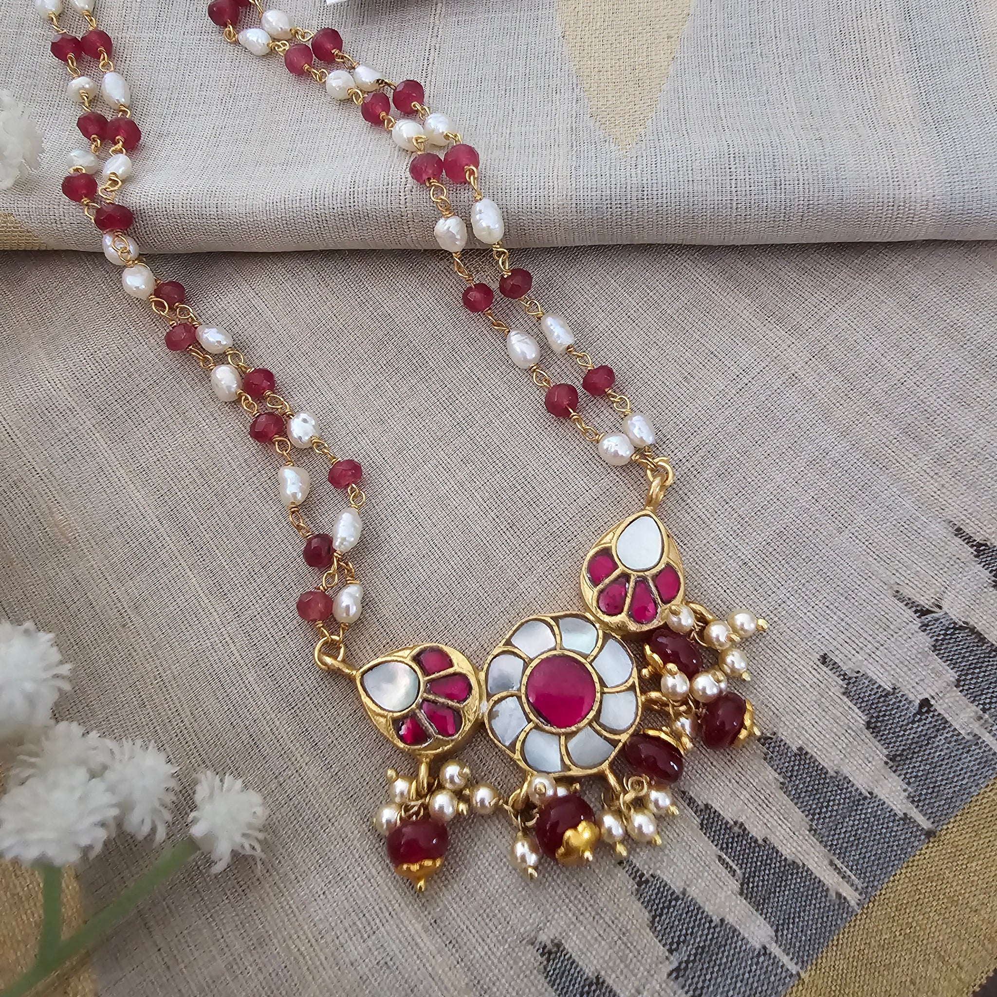 Silver 92.5 kundan gold polish necklace